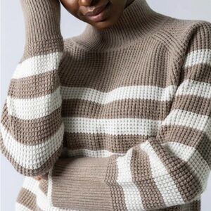 Sunny/Leallo Striped Taupe and White Knit Sweater - Women
